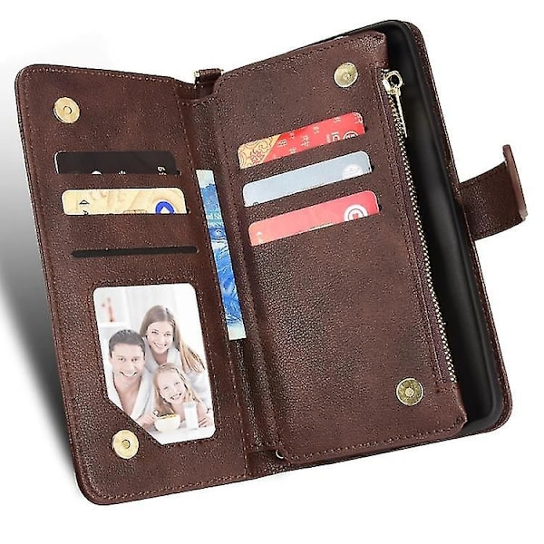 Läderfodral med blixtlås och lychee-struktur för Samsung Galaxy Xcover 5 Brown