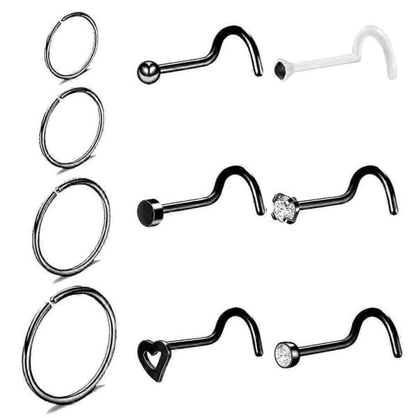 10 STK 20G Næseringe CZ Næsepiercing Sort Farve Næsebor Piercing Næseproptrækker Stud Black