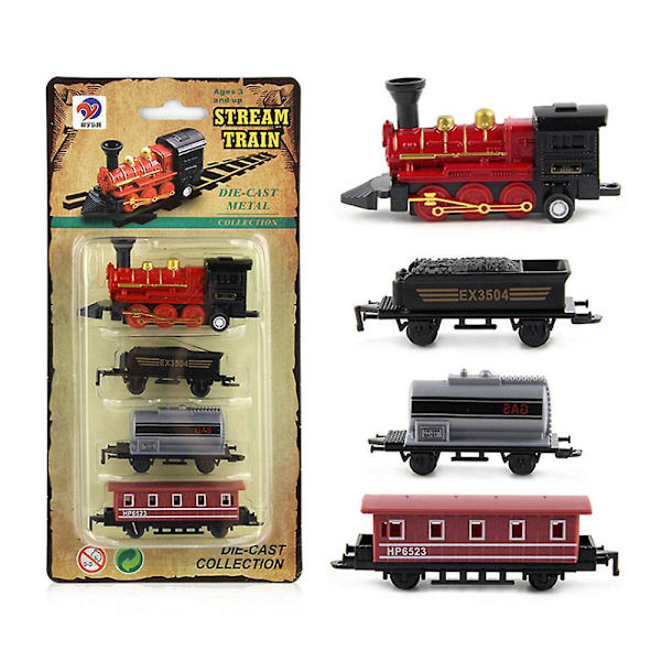 Miniatyr simulering damptog tilbaketrekningstogmodell Diecasts lokomotiv lekesett leker Red