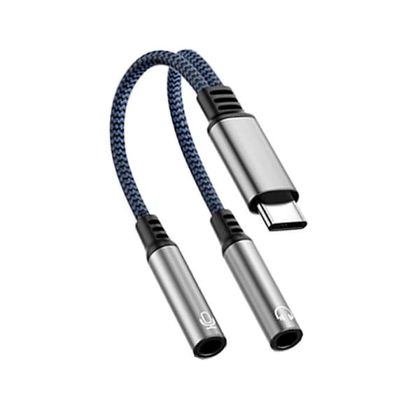 USB C til dobbelt 3,5 mm hun lydkabel Type C til dobbelt 3,5 mm adapter forlængerledning til hjemmebiograf tilbehør grå Grey