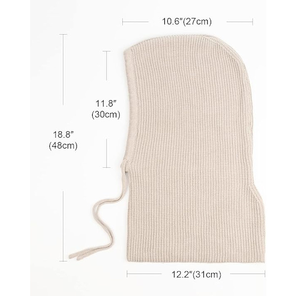 Vinterhatte til kvinder Balaclava strikket hue Skull Cap med snøre varm hætte halstørklæde hat Beige