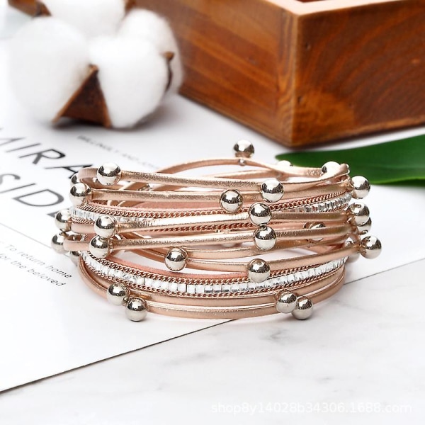 Læderarmbånd til kvinder med perlekrystalarmbånd smykker