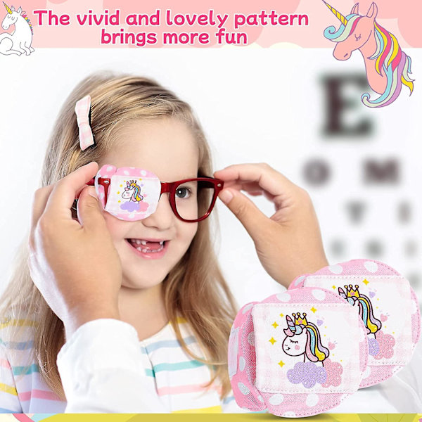 2 stycken barn-bomullsögonlappar 3D ögonlapp för glasögon Rosa enhörning Återanvändbara ögonlappar för barn flickor pojkar (höger öga)