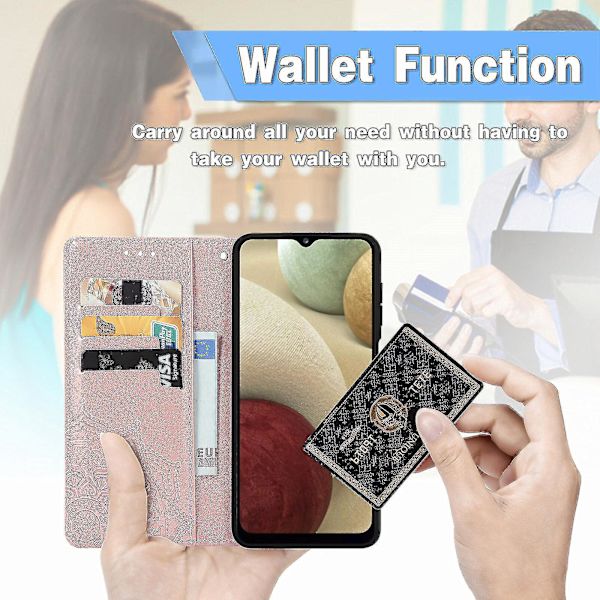Kompatibel med Samsung Galaxy A12 Fodral Läder Plånboksfodral Präglad Mandala Magnetisk Flip Skydd Stöttålig - Roséguld