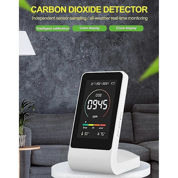 Inomhus CO2-mätare, CO2-koldioxiddetektor, CO2-mätare inomhusluft, skrivbords-CO2-detektor för gym, kontor, klassrum, digital display, lätt att läsa