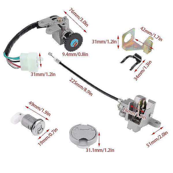 Tändningslås Nyckel Lås Bensin Tanklock Set För Gy6 50cc Jonway Taotao Roketa Scooter Moped Cykel