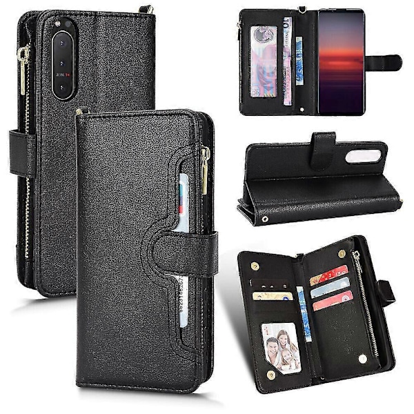 Nytt Kompatibelt Med Sony Xperia 5 Ii Fodral Blixtlåsficka Magnetiskt Plånboksfodral Premium Läder Korthållare Skyddande Handrem Fodral