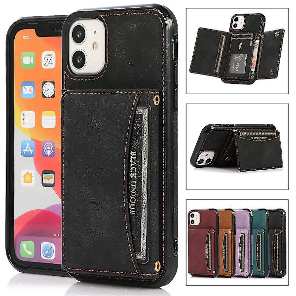 Iphone 12 Mini Plånboksfodral Med Kortfack, Slim PU Läder Stativ Kortplatser Fodral För Apple Iphone 12 Mini Svart