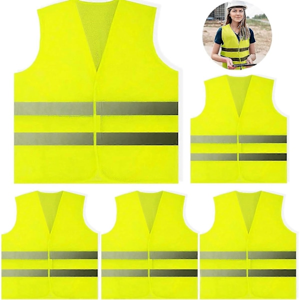 5 Pak Hi Vis Veste, Sikkerhedsvest, Standard Størrelse Reflekterende Høj Synlighed Veste, Unisex Hi Vis Jakke til Trafikarbejde, Løbetur, Landmåler