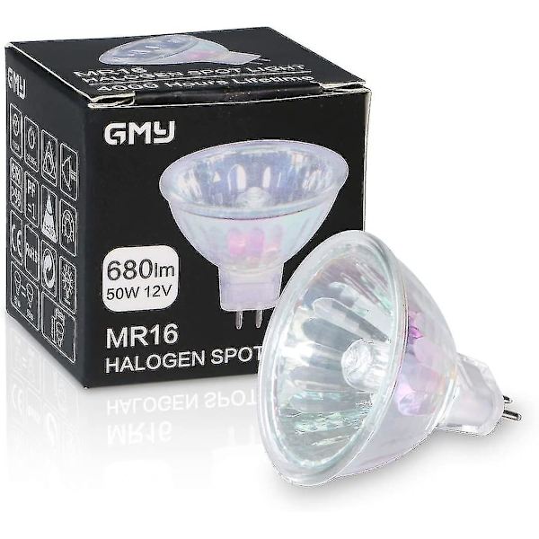 Mr16 Halogen Lyspærer 50w 12v Gu5.3 Spotlight Pære Dæmpbar, 4000 Timer Ekstra Lang Levetid, 36 Strålevinkel, 3000k Varmt Hvidt, 2 Pins Base, Dichroic