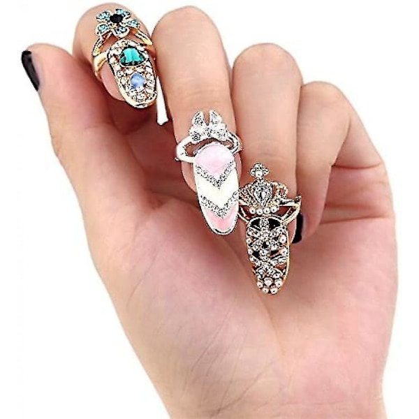 12 stk. Fingerneglringe Kvinder Negle Dekoration Sløjfe Ring Charm Blomst Krystal Fingernegl Ring