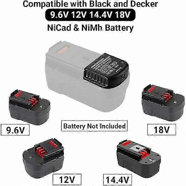 Erstatningsoplader kompatibel med Black & Decker 9.6V 12V 14.4V 18V Nicad Nimh batteri HPB18-OPE HPB18 HPB14 HPB12 HPB96 244760- SZRH A-F