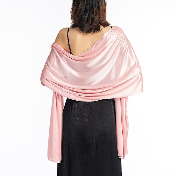 Silke Satin Langt Sjal Wrap Letvægts Solid Aftenkjole Bryllup Shawl til Kvinder