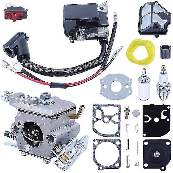 Adefol-sytytyskela ja kaasutin Husqvarna 36 41 136 137 141 142 sahoille, polttoaineletku ja polttoainesuodatin (+c