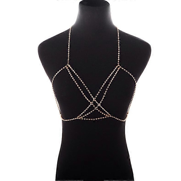 Rhinestone Bikinitopp-Kjede Gull Glitrende Brystkjede Krystall Nattklubb Bryst Kroppskjede Smykker