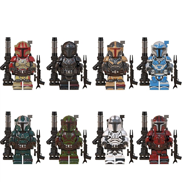 8 stycken mandalorian minifigurer i tung infanteri - leksaksactionfigurer