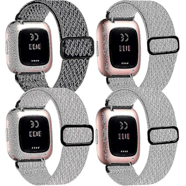 4-pack Justerbara Elastiska Band Kompatibla med Fitbit Versa 2 / Versa / Versa Lite, Mjuka Loop Nylontyg Andningsbara Elastiska Ersättningsband för V
