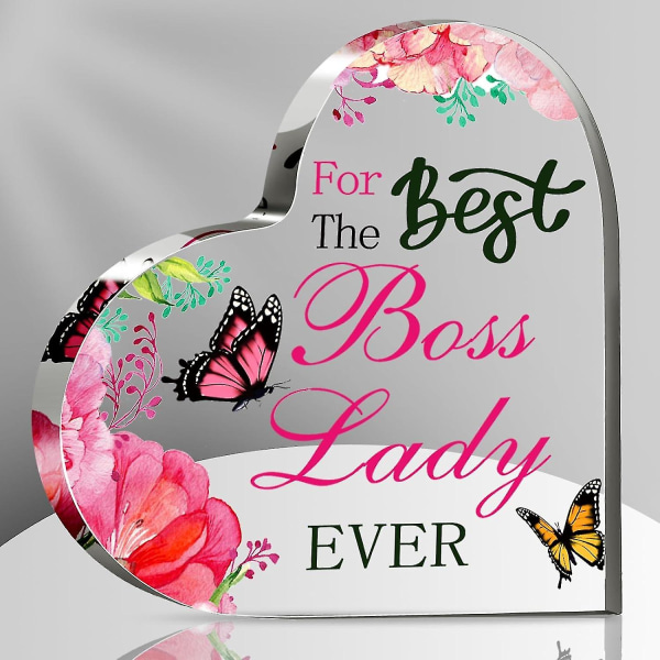 Bosslady Acrylic Heart Gift - Best Boss Lady Ever Paperweight, Female Boss Appreciation Gift-b