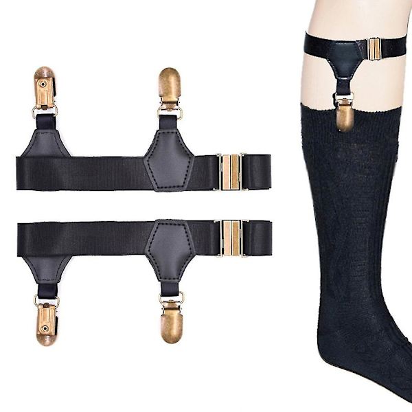 Mænd Kvinder 1 Par Sorte Strømper Strømpebåndsholder Med Dobbelt Hård Metal Anti-Slip Klips Elastisk Justerbar