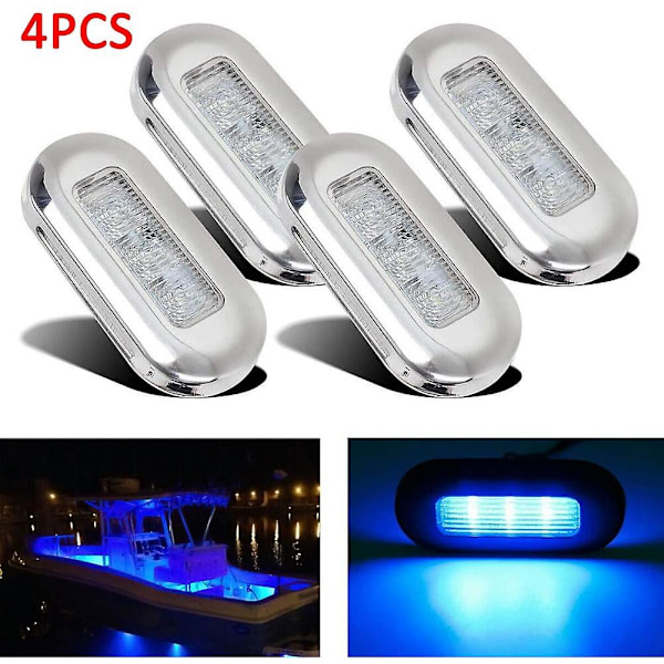 4pcs Boat Marine Grade 12v Large Waterproof Cool Blue Led Courtesy Lights Stair Deck