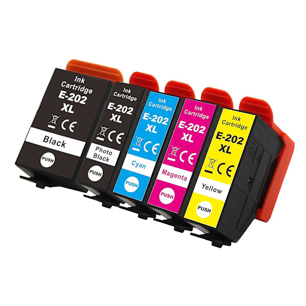 1 set med 5 bläckpatroner för att ersätta Epson 202xl Kompatibel/icke-oem från Go Inks (5 bläck)