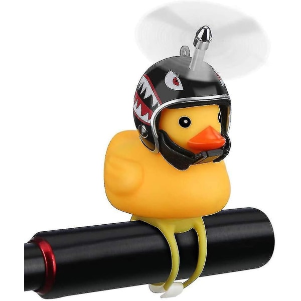 Cykelhorn i gummi med ledlampor, bedårande cykeltillbehör till propellerstyre, med hård hatt Little Yellow Duck (svart)