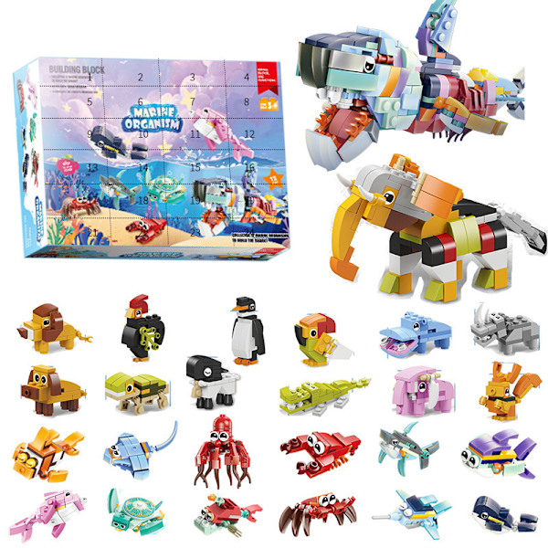 2024 Christmas 24 countdown ocean + animal theme surprise blind box small gift building block toys