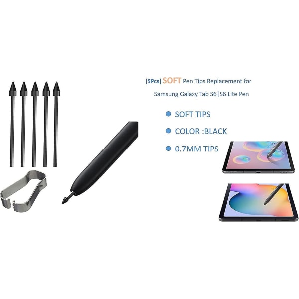 [5 st mjuka spetsar] Oem Tab S6/s6 Lite-spetsar, nibs [0,7 mm] ersättning för Samsung Galaxy Tab S6/s6 Lite Stylus S Pen +verktyg (s6/s6 Lite svart)