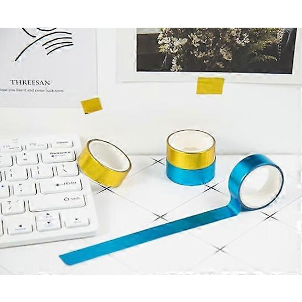 2 st. Solid Foil Washi Tape Dekorativ Självhäftande Maskeringstejp 15mm x 10 Meter (Guld)