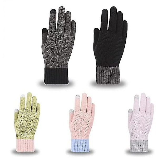 Dam Touchscreen-handskar - Vinter Varma Stickade Touchscreen-handskar Termiska Kabel Stickade Handskar Fleecefodrade Hel Fingerhandskar 2setgrön+rosa