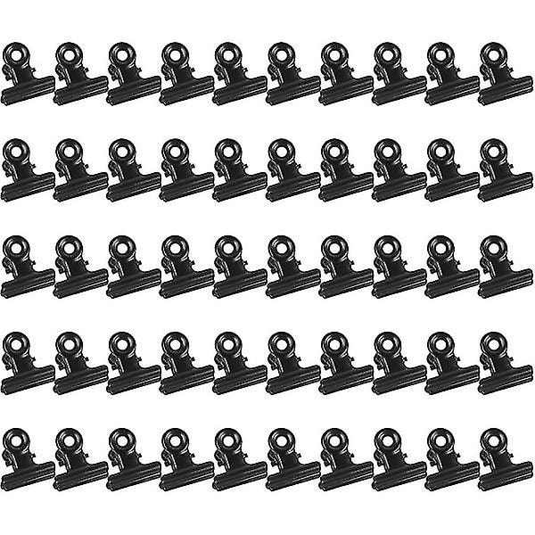 50 kpl saranoiduilla metallileikkejä, mustat bulldog-leikkeet vahvalla jousella 22 mm metalliset kirje-leikkeet Pienet paperileikkeet Leikkeet tiedostoille Ruokakasseille Kuville