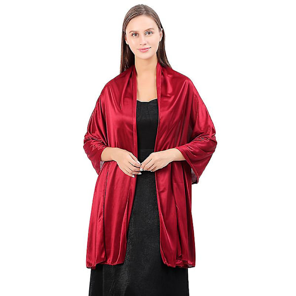 Silke Satin Langt Sjal Wrap Letvægts Solid Aftenkjole Bryllup Shawl til Kvinder