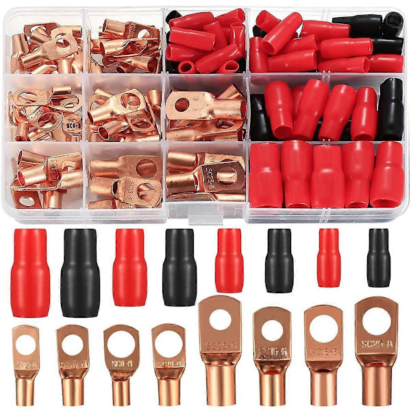Kabelsko-set med rörformade kabelskor, 120 delar, rörformade kabelskor, förtennade kopparterminaler med bult, krympsko, kabelskosats