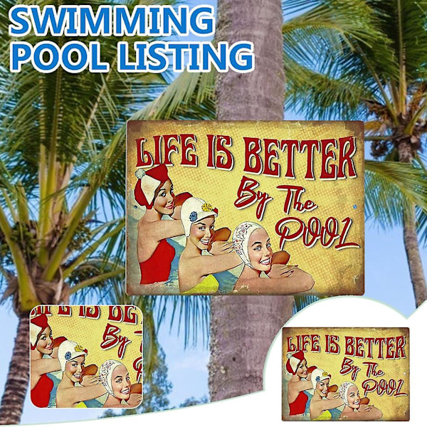Pool Dekor Skyltar-Roliga Simning Patio Skyltar - Pool Regler Skylt Och Dekoration Väggkonst - Metallskyltar För Utomhus 30*20cm Gul