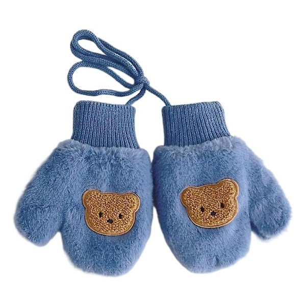 Vinter Varma Handskar Anti-skid Cartoon Bear Vantar med Rep för Baby Boy Girl