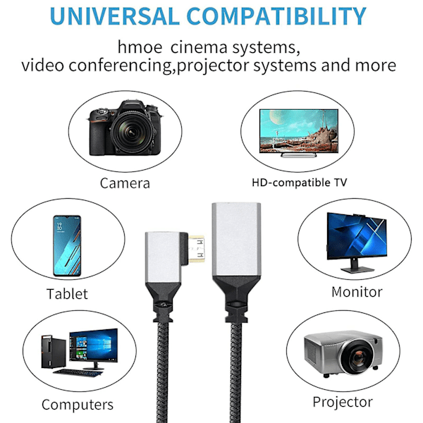 Adapterkabel Toveis Overføring 4K 60Hz 1080P Dataoverføring Flettet Mini HDMI-kompatibel til HDMI-kompatibel Adapter Laptop Tilbehør