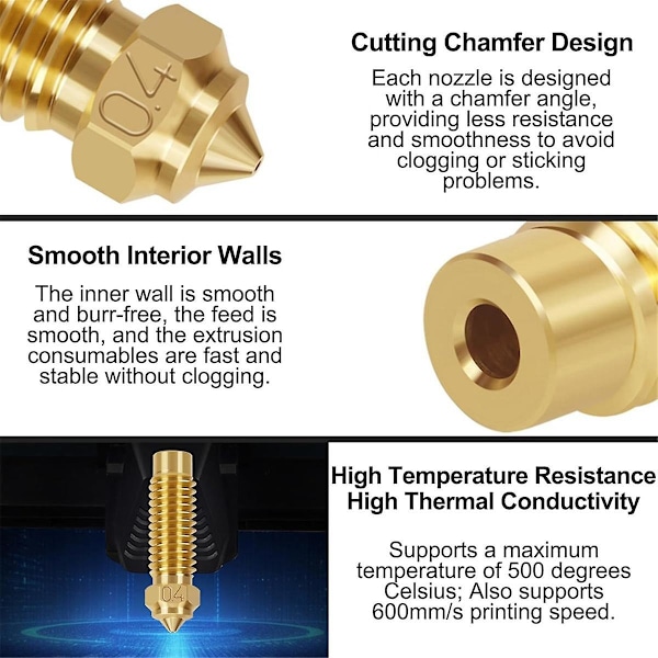 10 stk. Multi-Størrelse Dyser til Neptune 4 Plus/Max 3D Printer, Messing Hotend Dyser 0,4/0,6/0,8/1,0 mm