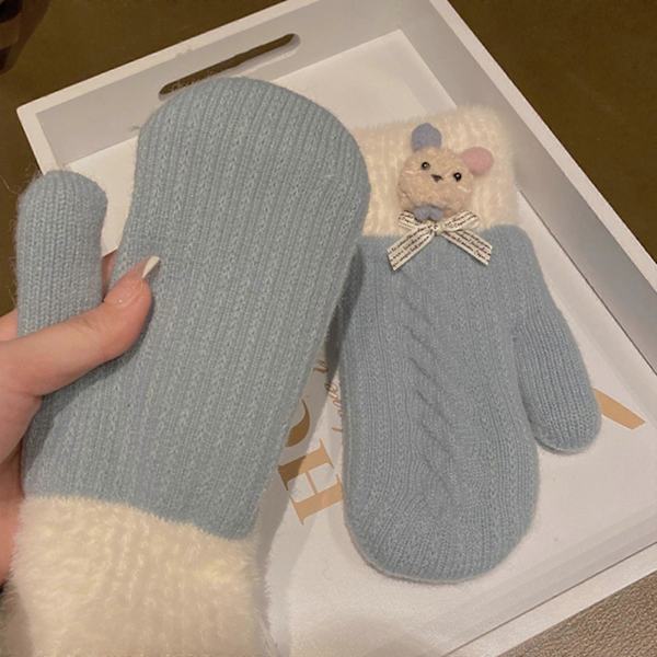 Kanin Plys Mitten Vinter Varme Handsker Tegneserie Strikket Fuld Finger Handsker