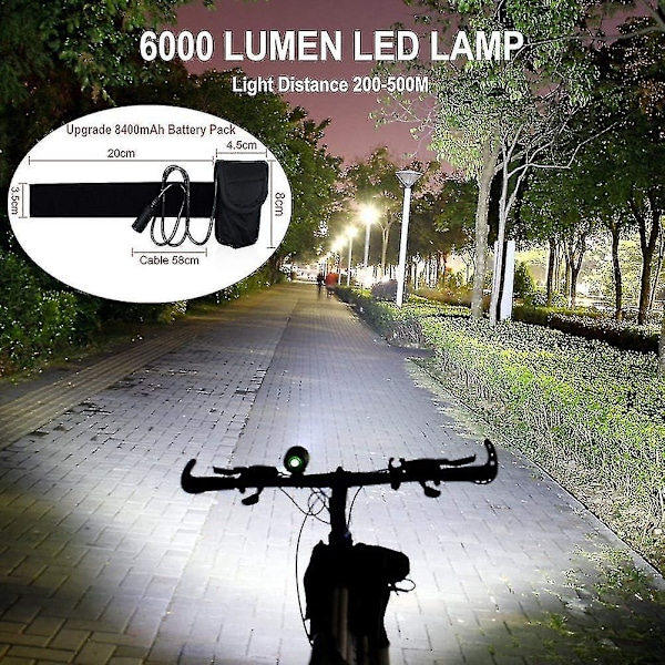 Pyörävalot, 6000 lumenia 5 LED-pyörävaloa, vedenpitävä maastopyörän etuvalo, latautuva