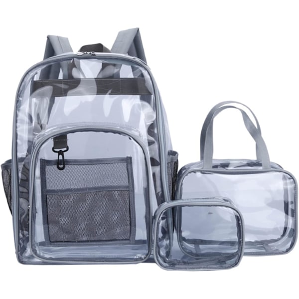 Transparent Travel Backpack PVC School Travel Backpack 3 Piece Set Gray