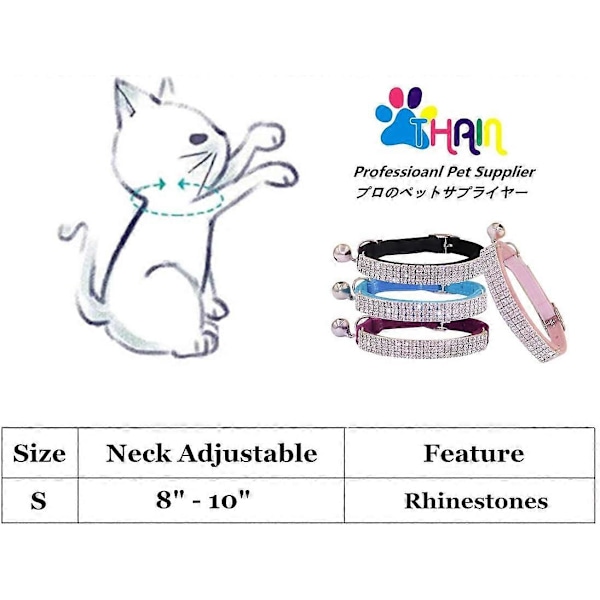 Rhinestones Kattehalsbånd Hundehalsbånd Blødt Velour Sikkert Justerbart Halsbånd Bling Diamante med Klokker, 20-28 cm til Små Hunde og Katte (Sort)