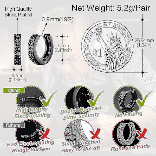 Norse Viking Rune Hoops Øreringe til Mænd og Kvinder 12mm Huggie Hoops med Delikat Gaveemballage (75% rabat)_FD10