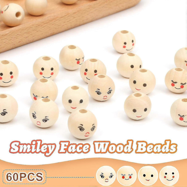 Träkulor Med Ansikte - 100 Träpärlor Med Smiley-ansikten (20 mm, Runda Pärlor För DIY Handgjorda Dekorationer)