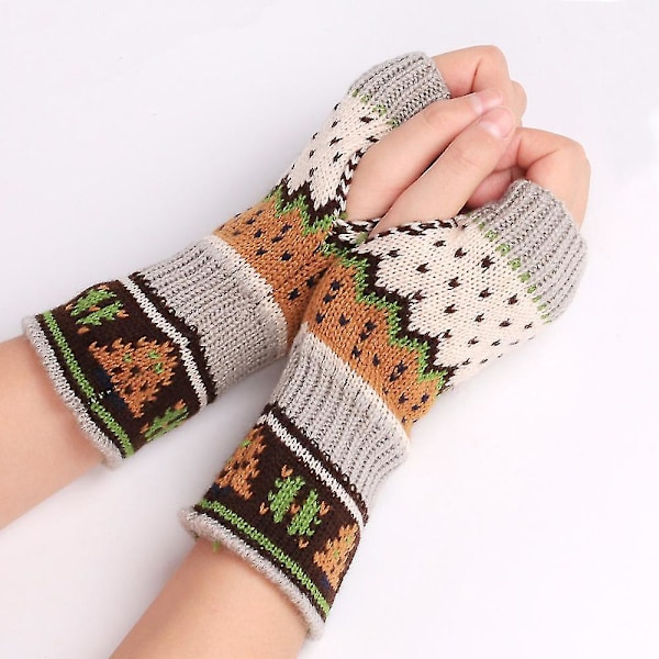 Julgranhandskar Tjockade Ylle Fingerlösa Öppna Finger Stickade Vantar Halvfingerhandskar Färgglada Varma Jul (3set, Blandade Färger)