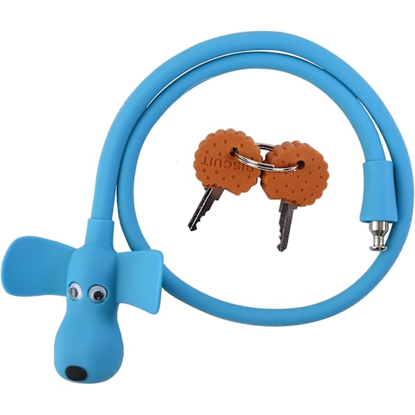 Bike Cable Lock,Cable Lock with Keys,Silicone Covered Bike Lock Kids Cable Lock Cartoon Lock(Blue)