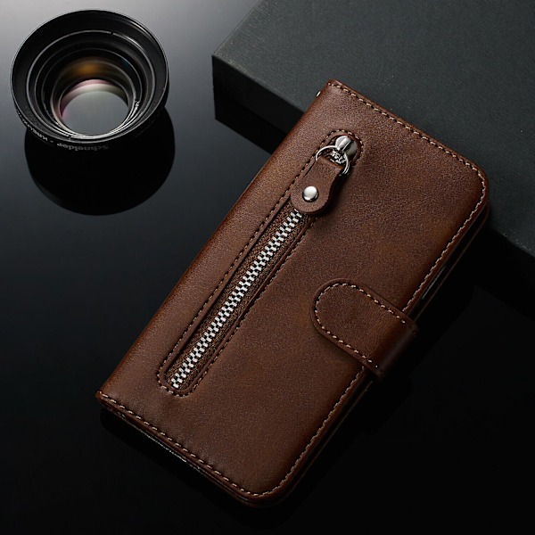 Fodral för Oppo Reno 6 5g Blixtlåsfack Plånboksfodral Magnetisk Stängning Kortplatser Mjuk Tpu Premium Pu Läder Magnetiskt Flippskydd - Brun