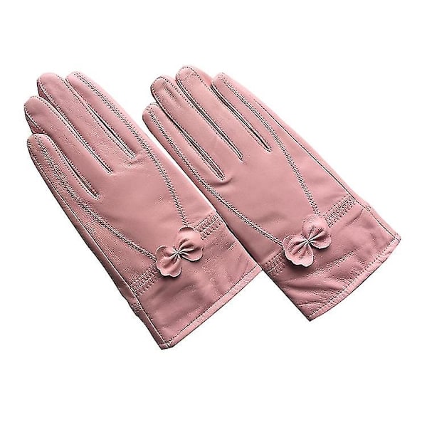 Vintervarme Pu Læderhandsker, luksuriøse Damehandsker Bløde Med Pels Fleeceforet Touchscreen Designet Tekstning Kørsel Vindtætte Handsker 1sæt pink
