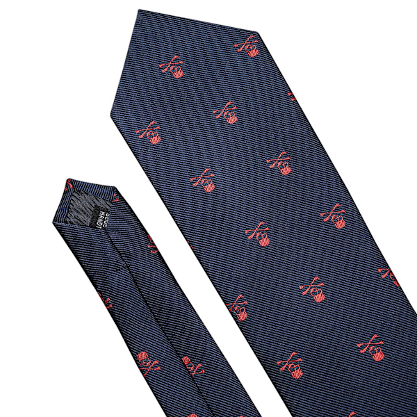 Navy Red Skull Designer Mænds Slip Halsbind Lommetørklæde Manschetknapper Sæt Silke Slips Til Mænd Stilfuld Fest Forretningsgave