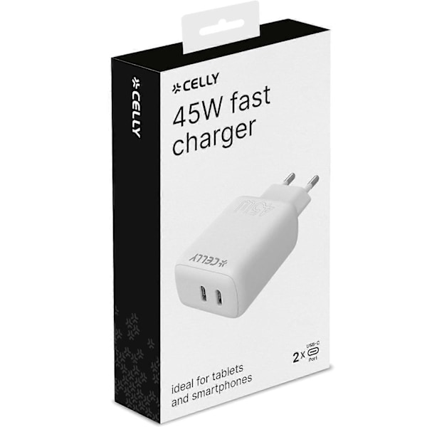 USB-lader 2 x USB-C PD 45W Hvid