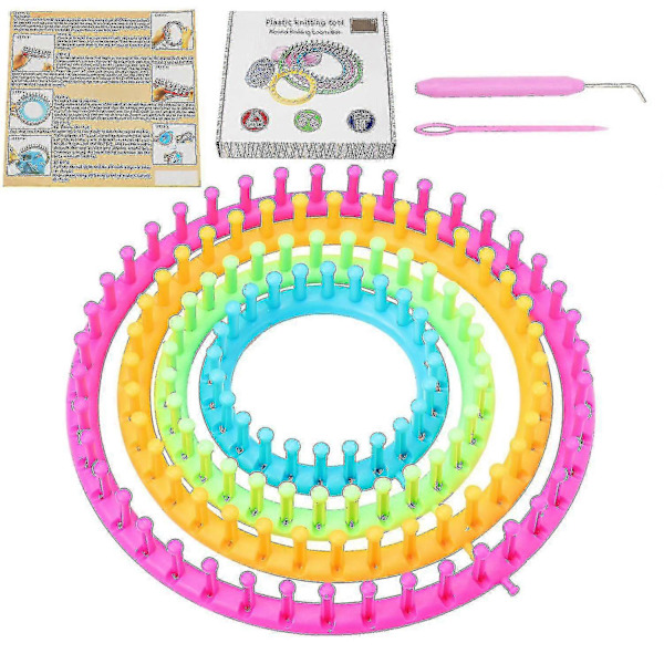 Stickningsringar Set, 4 Stickramar med Instruktioner, Stickset för Nybörjare